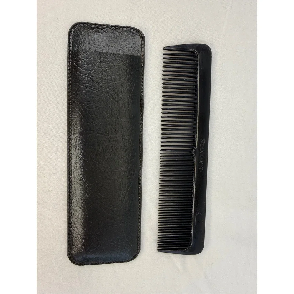 Stanley Vintage Black Pocket Comb with Textured Protective Sleeve Travel Size 5